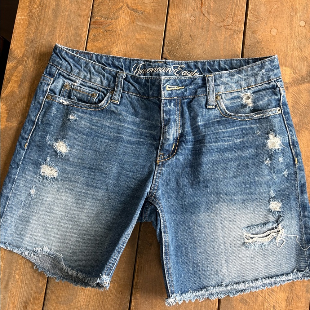 American Eagle Outfitters Distressed Blue Denim Shorts